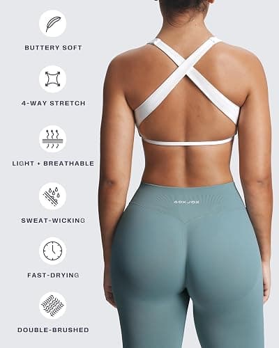 Aoxjox Women's Workout Sports Bras Square Neck Emma Cross Back Fitness Training Gym Bra Yoga Crop Tank thumbnail 4