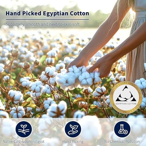 Shilucheng 100% Cotton Queen Size Sheets Set - 600 Thread Count，Luxury Egyptian Cotton Bed Sheets，5-Star Hotel Quality Sheets, Breathable & Cooling, 16 Inch Deep Pocket - 4 Piece (Cream, Queen) thumbnail 5