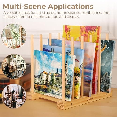 VISWIN Tabletop Art Storage Rack - Wooden Drying & Display Rack with Adjustable Slots for Organizing Canvas, Prints, Artwork, Panels, and Posters - Ideal Art Organizer for Studios & Galleries thumbnail 6