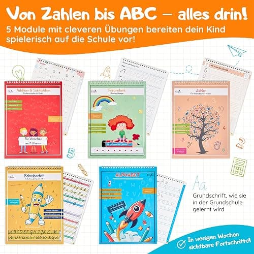 Filapen® Magische Vorschulhefte ab 4 Jahren – 5 Übungshefte + Stift (wiederverwendbar) – Schreiben & Rechnen lernen, Buchstaben & Zahlen üben – Für Linkshänder und Rechtshänder thumbnail 4