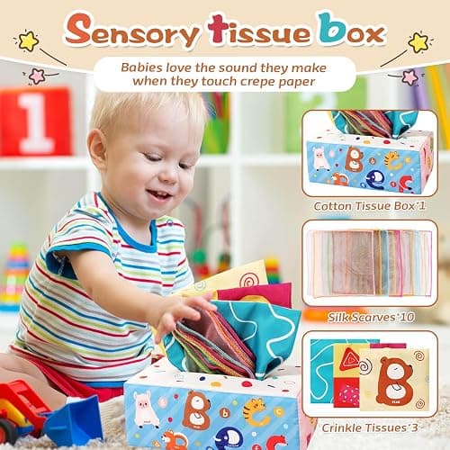 Montessori Baby Toys 6-12 Months, 4 in 1 Montessori Toys Set 6 Months Old+, Stacking Building Blocks Infant Toys, Tissue Box Toy, Baby Sensory Toys for 1 2 3 Year Old Boy Girl - 4 in 1 toy thumbnail 6