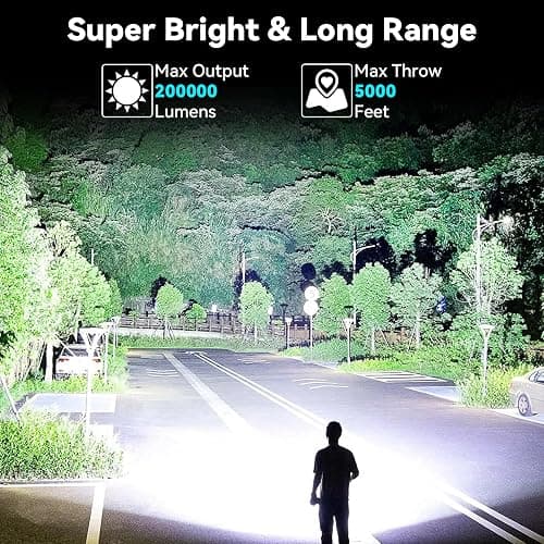 Rechargeable Spotlight 200000 Lumens, Waterproof Super Bright Spotlight Flashlight, LED Spotlights with 3 Color Lenses and Foldable Stand, Long Runtime Large Handheld Spot Light for Outdoor Boating thumbnail 2