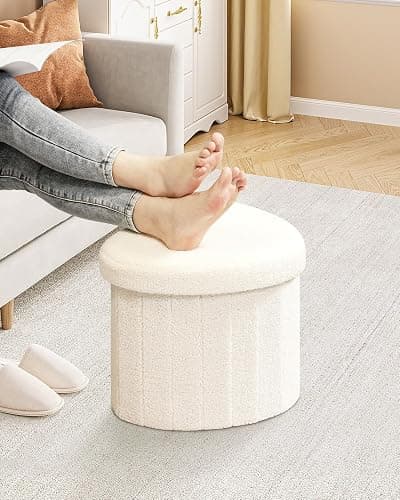 B FSOBEIIALEO Storage Ottoman Cube, Heart Shaped Ottomans with Storage Foot Stool Footrest for Lving Room, Boucle Ottoman Seat for Dorm Room,Faux Teddy Fur, White 15"x15"x15" thumbnail 6