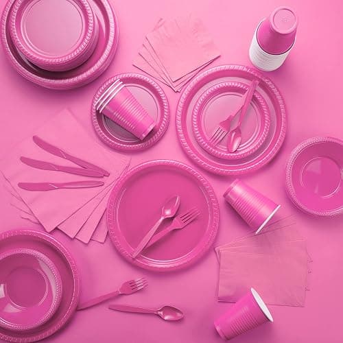 150 Pack Plastic Silverware Heavy Duty, Pink Disposable Cutlery, 50 Spoons, 50 Forks, 50 Knives, Plastic Utensils Set for Home Office School Party Picnics Weddings & More - SparkSettings thumbnail 2