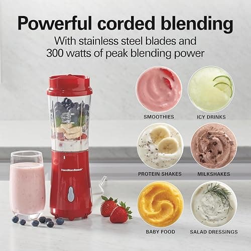 Hamilton Beach Portable Blender for Shakes and Smoothies, 14 Oz BPA Free Travel Cup & Lid, Durable Stainless Steel Blades, Personal Smoothie Blender, Red (51101RV) thumbnail 5