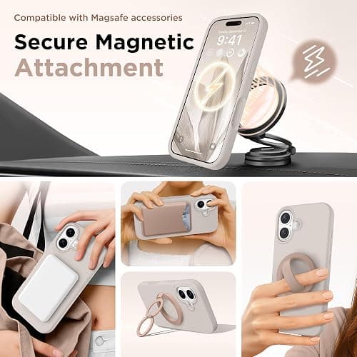 GolbinBox Magnetic for iPhone 17 Case, Compatible with MagSafe, Screen Protector + Camera Lens Protector, Liquid Silicone Shockproof Phone Cover with Anti-Scratch Microfiber Lining, Stone thumbnail 2