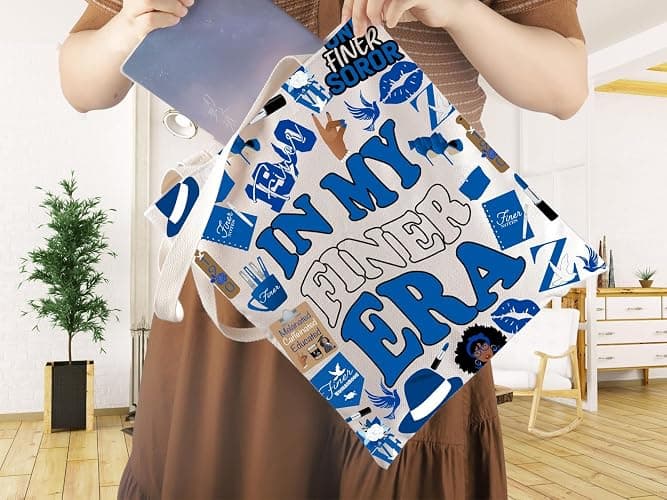 WCGXKO Sorority Gift In My Finer Era Royal Blue & White Finer Sisterhood Sorority Life Canvas Tote Bag thumbnail 6