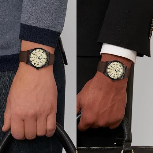LN LENQIN Mens Watches Military Watches for Men Analog Quartz Watch Waterproof Men's Wrist Watches with Date Tactical Field Watch Leather Band thumbnail 5