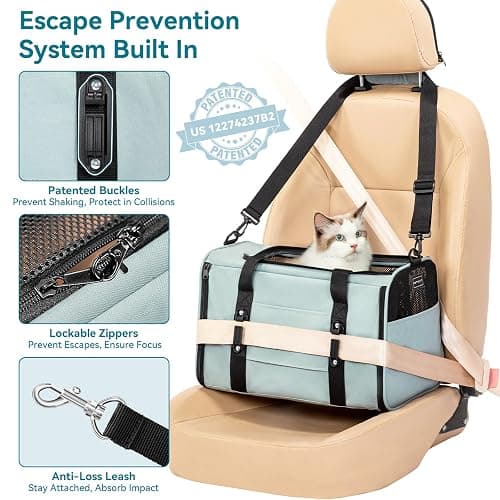 PETSFIT Soft-Sided Cat Carrier with Patented Safety Buckles, Lockable Zippers & Safety Tether,Escape-Resistant Travel Pet Carrier for Car Rides & Vet Visits, Airline Approved Under-Seat, Up to 12 lbs thumbnail 3
