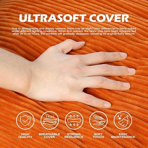 UODERS Bean Bag Chairs for Kids, Kids Bean Bag with Side Pocket-BurntOrange | Safe non-slip base, side pocket for toys, lightweight for girls & boys, breathable corduroy for all seasons, top handle thumbnail 7