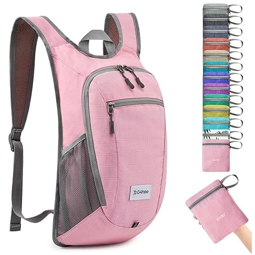 G4Free 10L/15L Hiking Backpack Lightweight Packable Hiking Daypack Small Travel Outdoor Foldable Shoulder Bag - Pink Checkered - 10L