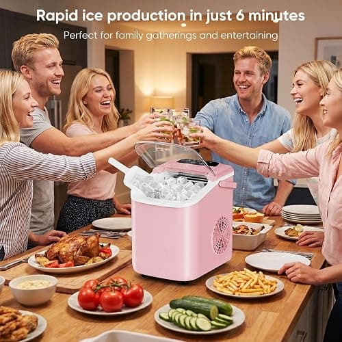 DUMOS Ice Maker Countertop, Ice Machine with Portable Handle, Basket and Scoop, 26lbs Daily, 9 Bullet Cubes in 6-8 Mins, Auto-Cleaning for Home, Kitchen, Office, Outdoors, RV Camping thumbnail 2
