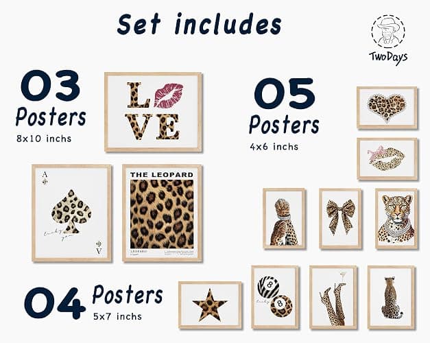 TwoDays Cheetah Print Room Decor, Trendy Leopard Print Wall Art Aesthetic, Chic Luxury Y2K Fashion Posters for Home Bedroom Apartment Dorm. (Multi Sizes, Set of 12, 8" X 10" Largest, UNFRAMED) thumbnail 2