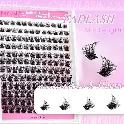 Fadlash Cluster Lashes Individual Lash 8-16mm Mixed Length Eyelashes 0.07mm D Curl Wispy Eyelashes Pre Glued Eyelash Beginner Friendly Soft Eyelashes Cluster thumbnail 6