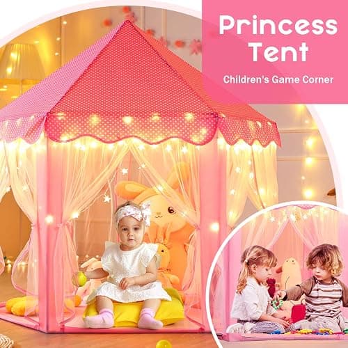 Monobeach Princess Tent Girls Large Playhouse Kids Castle Play Tent with Star Lights Toy for Children Indoor and Outdoor Games, 55'' x 53'' (DxH) thumbnail 6