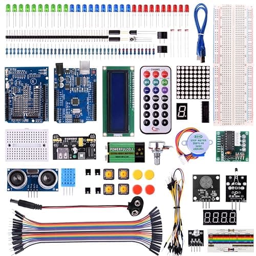 Kuman Arduino-Compatible R3 Board Starter Kit with Sensors, Breadboard, Jumper Wires, Motors, LCD, Tutorial for Beginners to Learn Robotics Coding and Electronics Projects - Image 1