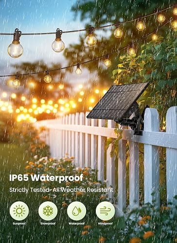 Brightown 158FT Solar String Lights Outdoor Waterproof with Remote, Solar Patio Lights with 75 Shatterproof LED Bulbs, 3 Light Mode, Dimmable & Timer, Hanging String Lights for Porch Garden Bistro thumbnail 3
