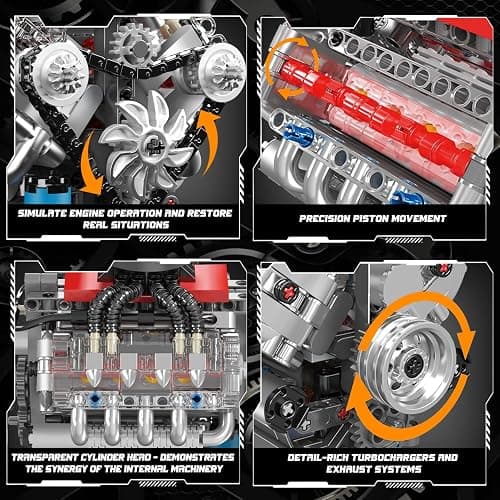 Mould King 10171 V8 Engine Model Kit, Mini V8 Engine Kits That Runs, Build Your Own Car Model Engine with Motor, Collectible Building Blocks for Adults, DIY STEM Construction Toys for Display thumbnail 4