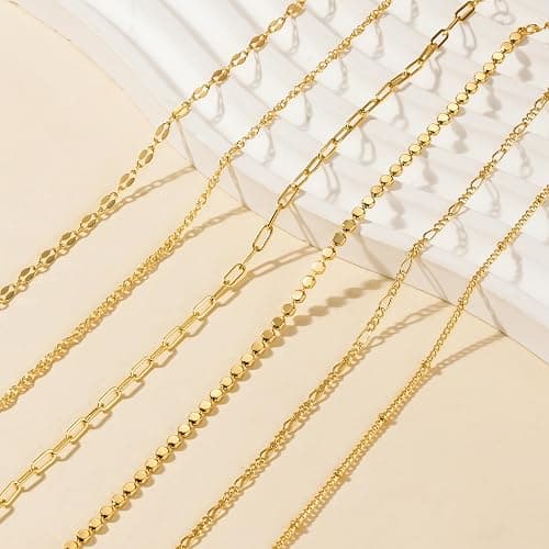 Tewiky Waterproof Gold Bracelets for Women Non Tarnish - Dainty Stack 14K Gold Plated/Sterling Silver Chain Bracelets Set Adjustable Trendy Jewelry for Women thumbnail 5