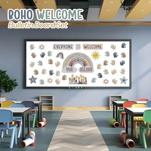 4E's Novelty 46 Pcs Everyone is Welcome Boho Classroom Bulletin Board Sets, with 30 Hands - Boho Welcome Bulletin Board Set, Motivational Boards Decorations thumbnail 2