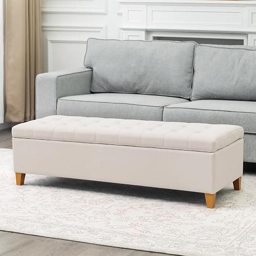 Joveco Storage Ottoman Bench, 51" Rectangle Long Bench, for Bedroom, End Foot of Bed, Living Room, Entryway, Beige thumbnail 5