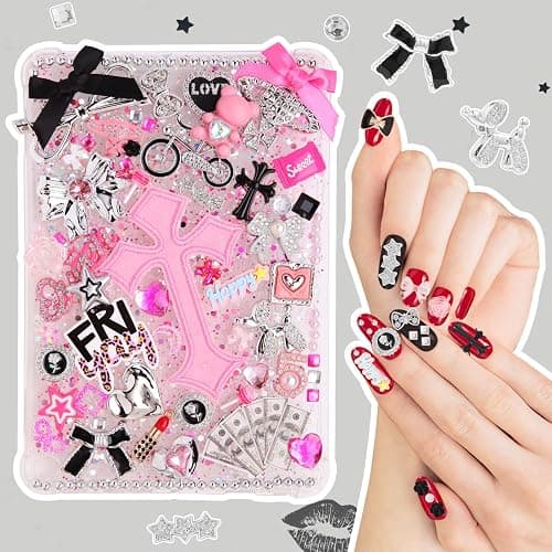 2380 Pcs Junk Phone Case Charms Kit,Charms for Customizing Diy Cases ，With Nail Accessories,Cute Bow,Flatback Pearls,Star,Love, Candy,Letter Beads,Cute Aesthetic Big Decor for Personalization thumbnail 4