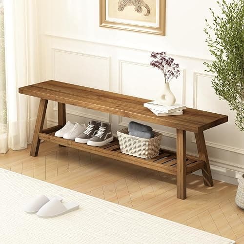 HOKYHOKY Reclaimed Solid Wood Bench-55 Entryway Bench with Storage Shelf | Farmhouse Narrow Rustic Bench, Hallway, Kitchen, Bedroom, Dining, Indoor - Image 1