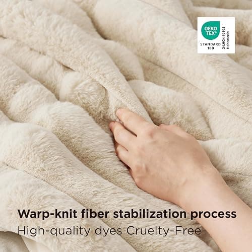 Bedsure Faux Fur Throw Blanket - GentleSoft & Fluffy, Fuzzy Luxury Christmas Blanket for Couch, Sofa and Bed, 750GSM Thick and Warm for Winter, Striped Decorative Gift for Women, Beige, 50x70 Inches thumbnail 5