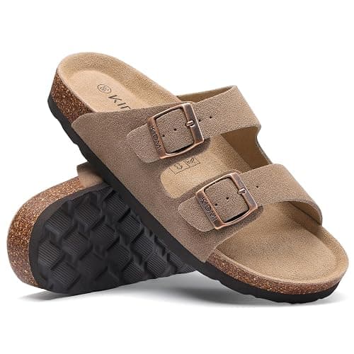KIDMI Unisex Summer Sandals Arch Support Cork Footbed Slide Sandals with Double Adjustable Buckle for Women Men thumbnail 6