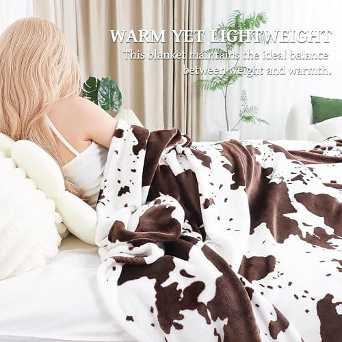 Fleece Blanket King Size - Oversized Soft Plush Cow Print Throw, Full Size Blankets for Bed & Couch - Lightweight Cute Country Home Decor, All-Season Cozy Gifts for Adults & Couples 90" x 108" thumbnail 4