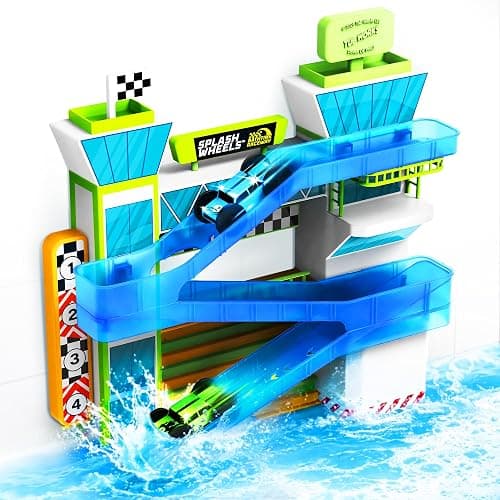 Tub Works® Splash Wheels™ Bathtime Raceway Car Ramp Toddler Bath Toy | Race Car Track with 2 Water-Activated Light-Up Racers | Light Up Bath Toys Flash & Change Colors | Engaging Bathtub Toys for Kids - Image 1