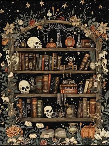 askkqtx Skull Diamond Art Kits for Adults, Goth Skull Bookshelf Diamond Painting Kits for Beginners, Full Drill Crystal Rhinestone Gem Diamond Art Kits Craft for Home Wall Decor 12X16 Inch - Image 1