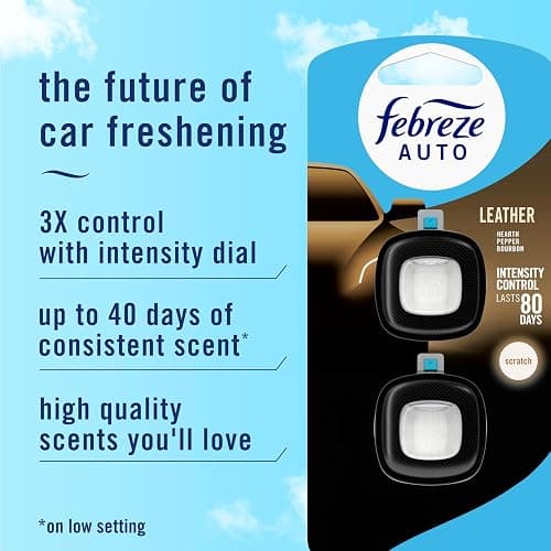 Febreze AUTO Air Freshener, Odor-Fighting Automotive Vent Clip, Scented Car Accessories, Long Lasting for Strong Odors, Leather, 2 Count thumbnail 2