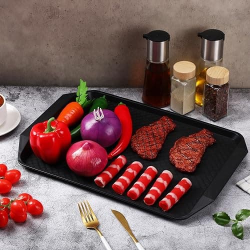 Doublefill Set of 4 Grilling Prep and Serve Trays, 17x12 in Black Red | Large BBQ Platter for Raw and Cooked Food, Cooking Meat Plastic Grilling Trays, Stackable Defrosting Prep and Carry System thumbnail 5