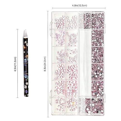 Flatback Crystals Pink Rhinestones for Nails, Flatback Pink Gems for Bedazzling, Nail Charms, DIY Crafts, 3/4/5/6mm Light Pink Rhinestones with Rhinestone Glue Dotting Pen thumbnail 3