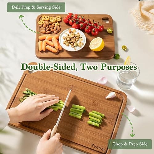 Bamboo Cutting Board 3-Piece Wooden Bread Boards for kitchen | Deep-Carbonized Bamboo Set with Deep-Carbonized Finish & Non-Slip Edges, Size for Meat/Veggie,Cutting Board with Hanging Hole thumbnail 7