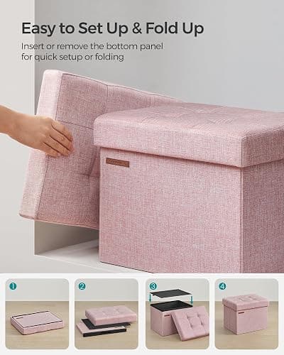 SONGMICS MAZIE Collection - Small Folding Storage Ottoman, Foot Rest Stool, 12.2 x 16.1 x 12.2 Inches, 286 lb Load Capacity, for Living Room, Bedroom, Home Office, Dorm, Jelly Pink ULSF102R01 thumbnail 7