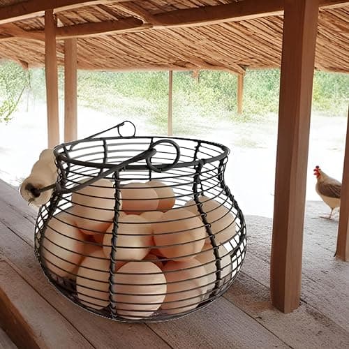 LINCOUNTRY. Farmhouse Wire Egg Baskets for Gathering Fresh Egg With Handle, Round Metal Chicken Basket Collecting Fresh Egg Holder, Vintage Style for Countertop Kitchen thumbnail 6