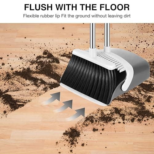 NACENA Broom and Dustpan Set with 52-in Long Adjustable Handle, Grey White | Broom Dustpan Combo with Dustpan Teeth to Automatically Clean Hair Suitable for Home Kitchen Office Hall Floor thumbnail 6