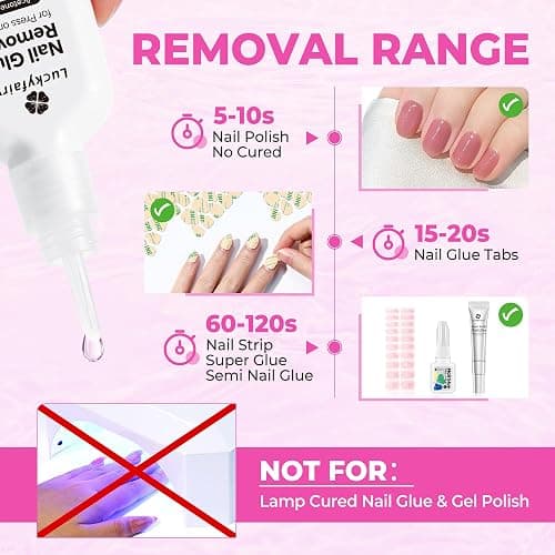 Luckyfairy Nail Glue Remover for Press on Nails, 15ml Acetone-free Nail Polish Remover, Multi-Functional Glue Remover for Nails Tips, Quick Easy Gentle Removal, Not for Gel Polish thumbnail 6
