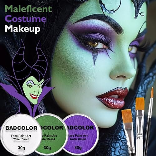 White Green Purple Face Body Paint, Face Painting Kit with Brushes for Beetlejuice & Frankenstein Halloween Makeup, Facepaints for Witch Ursula Maleficent Costume Cosplay & Monster Skeleton SFX Makeup thumbnail 5