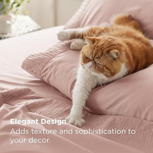 Bedsure Queen Sheet Set - 4 Pieces Soft Queen Size Sheets - Breathable & Cooling - Hotel Luxury - Easy Care Polyester Microfiber Cute Bedding for Women, Men, Dusty Pink thumbnail 4