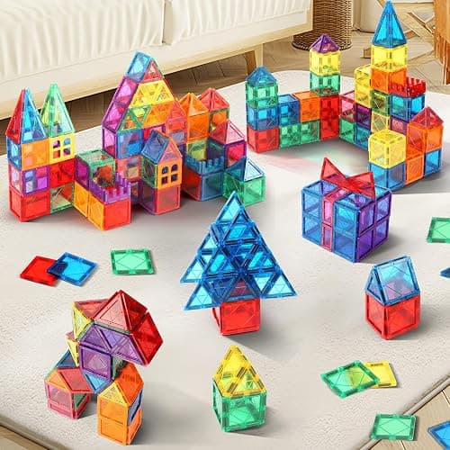 100PCS Magnetic Tiles Kids Toys - Magnetic Building Blocks STEM Magnet Building Set Preschool Learning Magnet Toys for Kids Ages 3-5 4-8, Sensory Montessori Toy for Toddlers 3+ Year Old Boys Girls thumbnail 2
