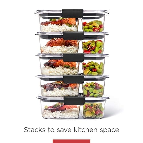 Rubbermaid Brilliance Meal Prep Containers, 2-Compartment Food Storage Containers, 2.85 Cup, 5-Pack, BPA-Free, Clear/Grey thumbnail 7