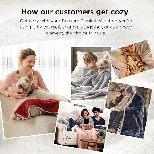 Bedsure GentleSoft Sherpa Fleece Blankets Queen Size for Bed - Thick and Warm Throw for Women and Men, Soft Fuzzy Plush Queen Blanket for Winter, Grey, 90x90 Inches thumbnail 8