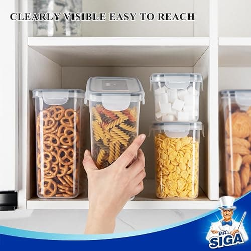 MR.SIGA 12 Pack Airtight Food Storage Container Set for Pantry Organization | Stackable, BPA Free plastic storage containers for pantry, great for snacks, spaghetti, includes 24 reusable sticker labels thumbnail 5