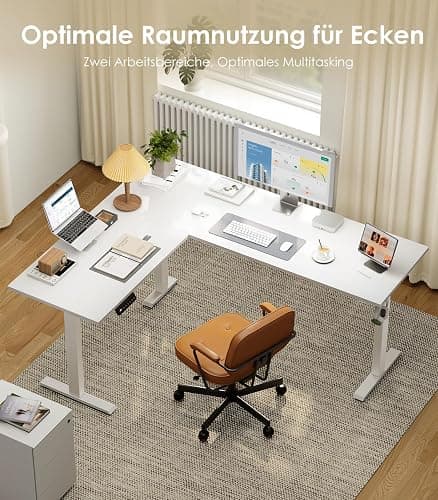 OffiGo L-förmig Höhenverstellbarer Schreibtisch, 160 x 120 cm Schreibtisch Höhenverstellbar Elektrisch, Eckschreibtisch Ergonomischer Steh-Sitz Tisch Computertisch, Weiß thumbnail 5