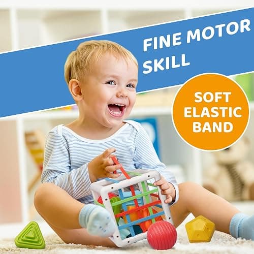 LiKee Shape Sorter Toys for 1+ Years Old, 8pcs Montessori Baby Blocks, Sensory Toddler Learning Toys for Fine Motor Skills, Infant Developmental Toys Gift for Boys Girls Ages 18+ Months - Cube thumbnail 4
