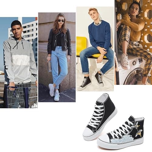 hash bubbie High Top Sneakers for Women Classic High Tops Canvas Shoes Lace up Women's Fashion Sneaker thumbnail 7