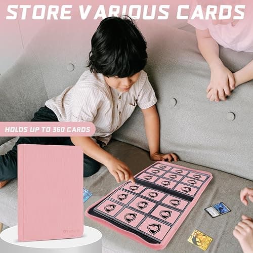 9 Pocket Card Binder, Premium Zip Trading Card Binder, 360 Double Sided Pocket PU Collection Binder, Collector Album, Card Folder for MTG, TCG, Sports Cards, (Pink) thumbnail 4